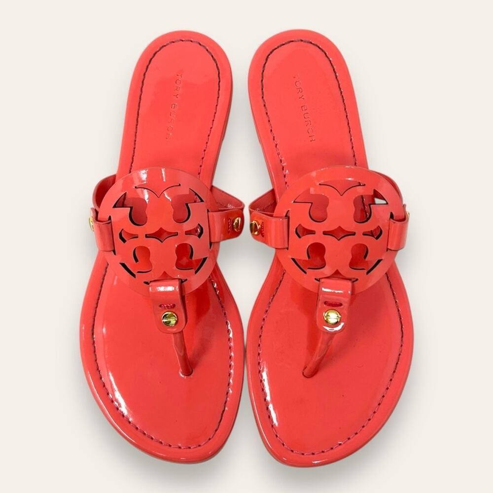 Tory Burch Patent Leather Miller Sandal Coral Crush 7 Women’s